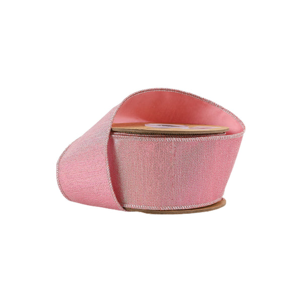 2 1/2" Wired Iridescent Ribbon | Pink Metallic Double-Fused Taffeta Backing | 10 Yard Roll