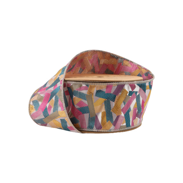 2 1/2" Wired Ribbon Confetti | Silver/Hot Pink | 10 Yard Roll