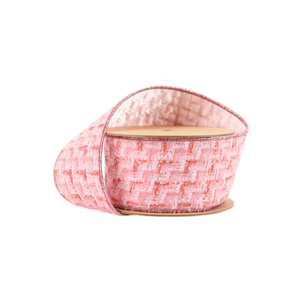 2 1/2" Wired Ribbon | Tweed Pink w/ Silver Backing | 10 Yard Roll