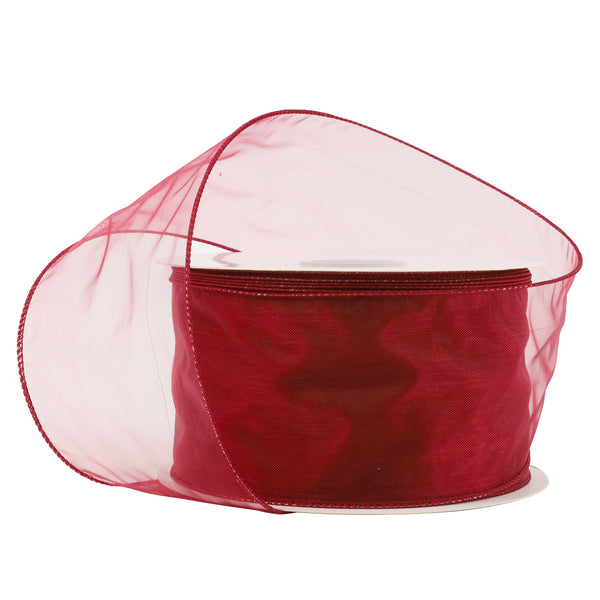 2 1/2" Wired Sheer Ribbon | Burgundy | 50 Yard Roll