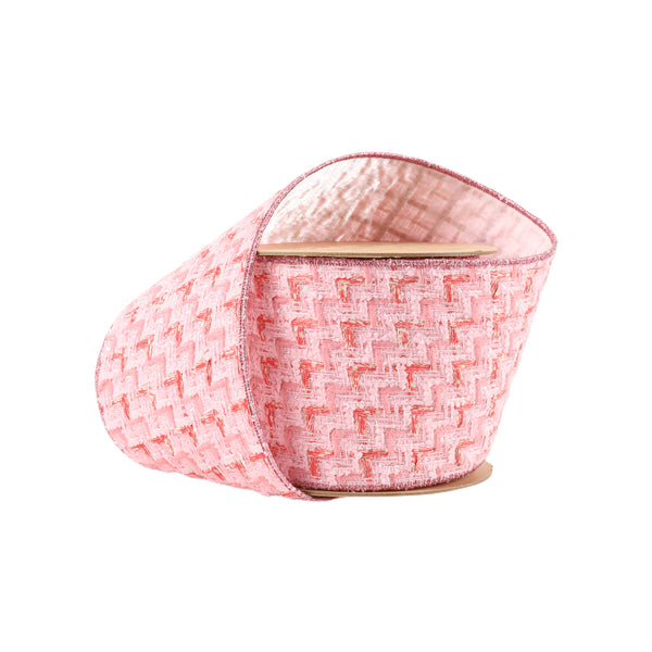 4" Wired Ribbon | Tweed Pink w/ Silver Backing | 10 Yard Roll