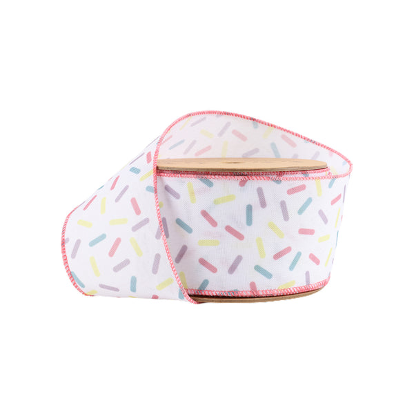 2 1/2" Wired Ribbon | White & Sprinkles | 10 Yard Roll