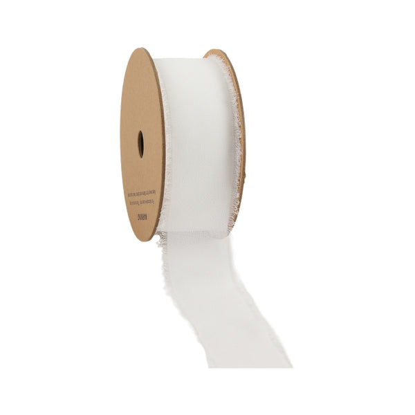 1 1/2" Frayed Edge Chiffon Ribbon | White | 10 Yard Roll