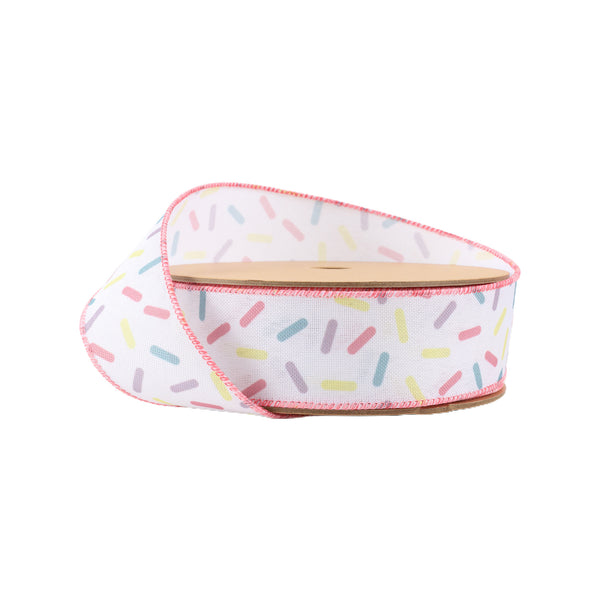 1 1/2" Wired Ribbon | White & Sprinkles | 10 Yard Roll