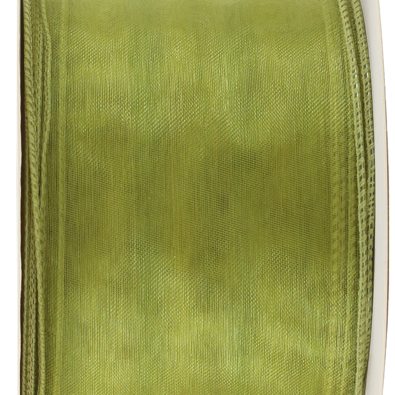 2 1/2" Wired Sheer Ribbon | Apple Green | 50 Yard Roll