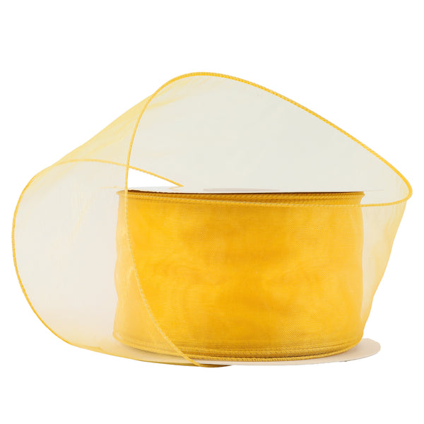 2 1/2" Wired Sheer Ribbon | Yellow | 50 Yard Roll