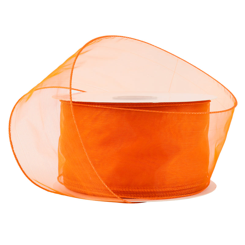 2 1/2" Wired Sheer Ribbon | Orange | 50 Yard Roll