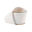 4" Wired Ribbon | Tweed White w/ Silver Backing | 10 Yard Roll