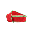 1 1/2" Wired Ribbon | Red w/ Lime Green Pom Pom Edge | 10 Yard Roll