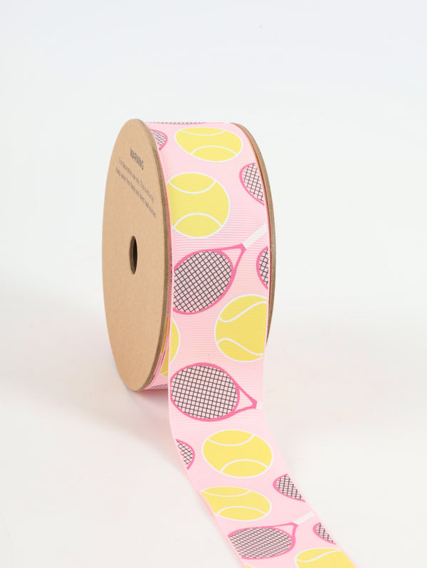 1 1/2" Printed Grosgrain Ribbon | Tennis Balls and Rackets | 25 Yard Roll