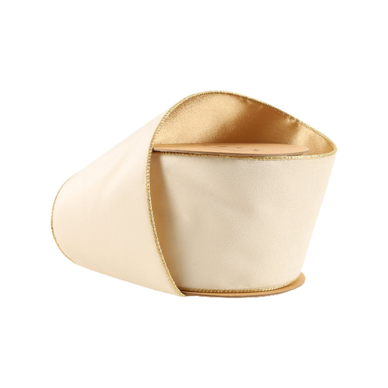 4" Reversible Classic Velvet Wired Ribbon | Ivory/Gold | 10 Yard Roll