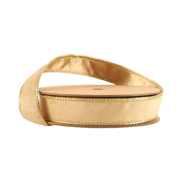 1" Reversible Classic Velvet Wired Ribbon | Tan/Gold | 10 Yard Roll