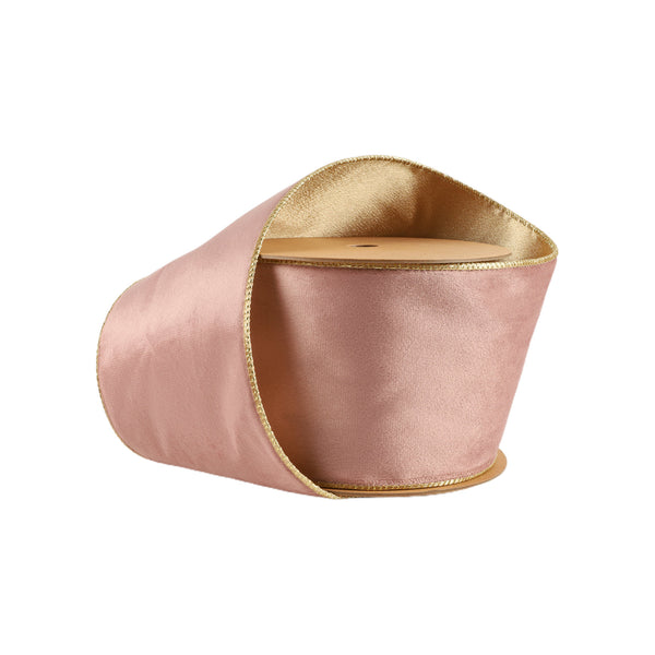 4" Reversible Classic Velvet Wired Ribbon | Pink/Gold | 10 Yard Roll