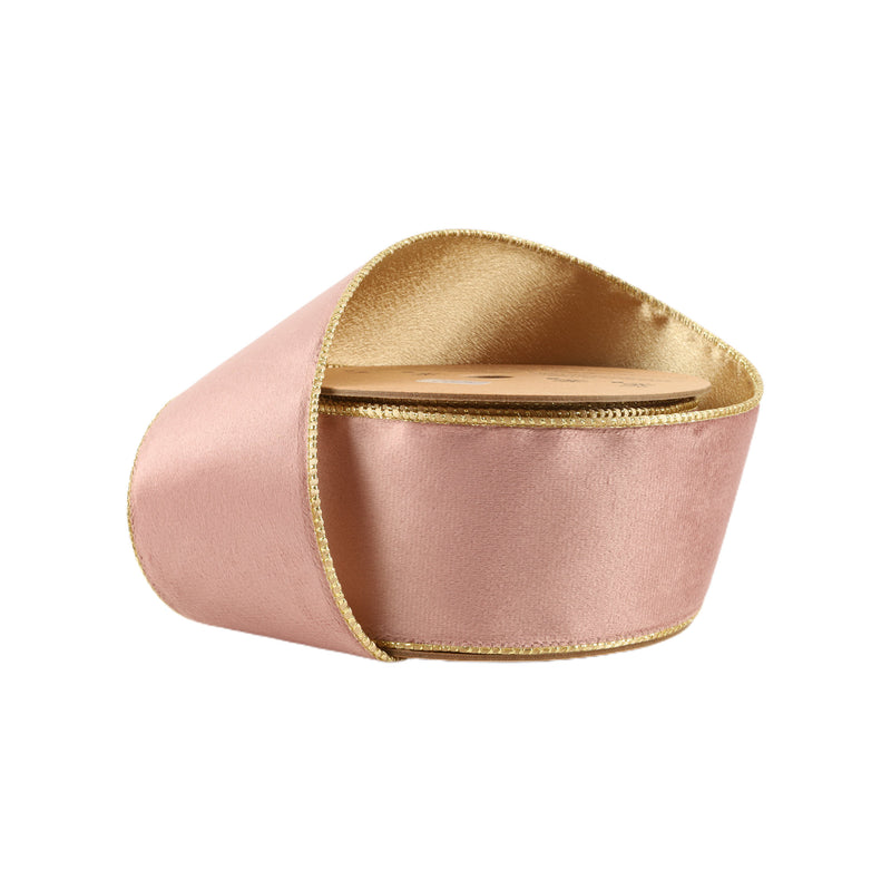 2 1/2" Reversible Classic Velvet Wired Ribbon | Pink/Gold | 10 Yard Roll