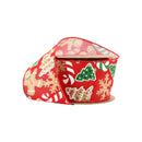 2 1/2" Wired Ribbon | Gingerbread Cookies and Candies on Red | 10 Yard Roll