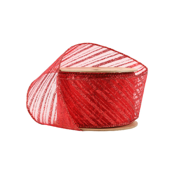 2 1/2" Wired Ribbon | Red Stripe on Red Sheer | 10 Yard Roll
