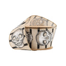 2 1/2" Wired Ribbon | Skull on White/Linen Stripe | 10 Yard Roll