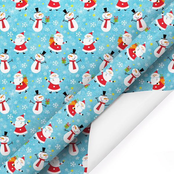 30" x 10' Holiday Wrapping Paper | Happy Snowman and Santa