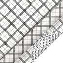 30" x 10' Holiday Reversible Wrapping Paper | Black, Grey and White Plaid/FA LA LA