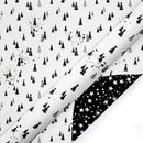 30" x 10' Holiday Reversible Wrapping Paper | Black and White Winter Trees/White Stars on Black