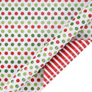 30" x 10' Holiday Reversible Wrapping Paper | Red & Green Dots on White/Red & White Diagonal Stripe