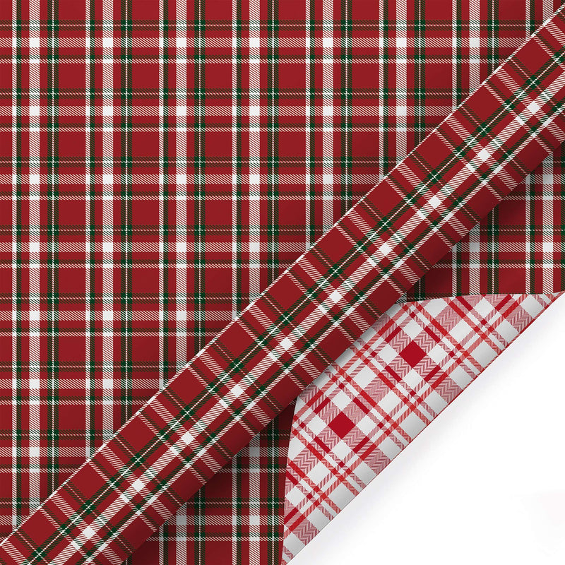 30" x 10’ Holiday Reversible Wrapping Paper | Red, Black and White Plaid/Red/White Plaid