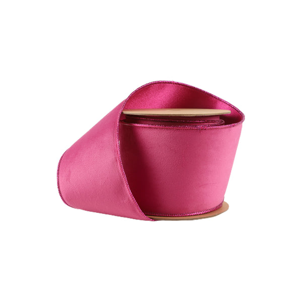 4" Reversible Classic Velvet Wired Ribbon | Hot Pink/Shimmer Pink | 10 Yard Roll