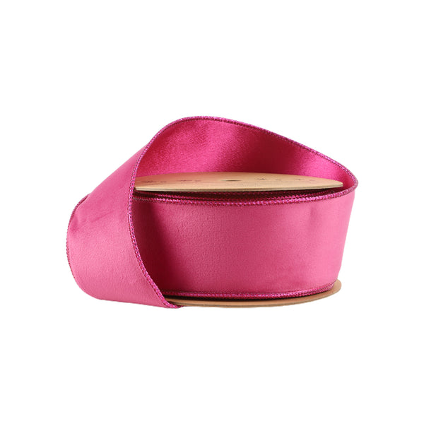 2 1/2" Reversible Classic Velvet Wired Ribbon | Hot Pink/Shimmer Pink | 10 Yard Roll