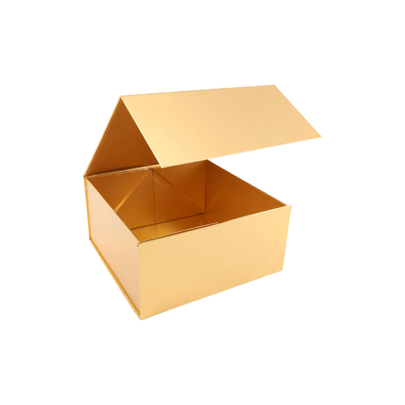 8"x 8"x 4" Collapsable Gift Box w/ Magnetic Square Flap Lid | Matte Gold