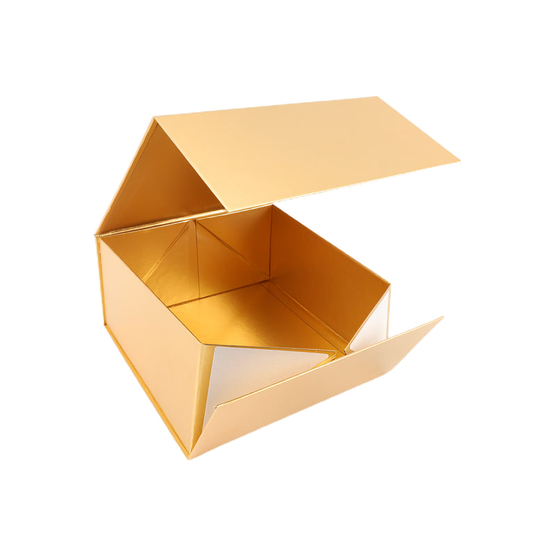8"x 8"x 4" Collapsable Gift Box w/ Magnetic Square Flap Lid | Matte Gold