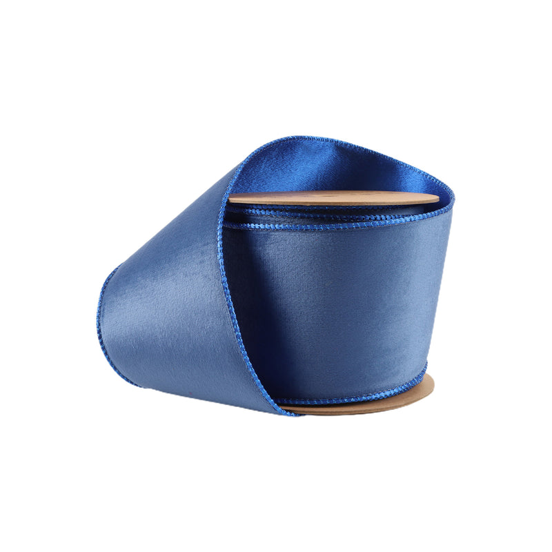 4" Reversible Classic Velvet Wired Ribbon | Electric Blue/Shimmer Blue| 10 Yard Roll