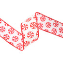 1 1/2" Wired Ribbon | All Over Peppermint on White Glitter | 10 Yard Roll