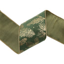 4" Wired Classic Velvet Ribbon | Gold Foil Print on Green | 5 Yard Roll