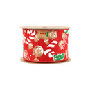 2 1/2" Wired Ribbon | Gingerbread Cookies and Candies on Red | 10 Yard Roll