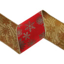 4" Wired Jacquard Ribbon | Red Snowflake w/  Tissue Backing | 5 Yard Roll