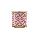 4" Wired Jacquard Ribbon | Candy Cane on Pink w/ Dupioni Backing | 5 Yard Roll