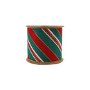 4" Wired Jacquard Ribbon | Red/Green Christmas Stripes w/ Gold Backing | 5 Yard Roll
