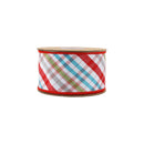 2 1/2" Wired Taffeta Ribbon | Red/Turquoise/Apple Green/White Plaid Bias Cut Double-Fused w/ Turquoise Backing | 10 Yard Roll