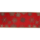 4" Wired Jacquard Ribbon | Red Snowflake w/  Tissue Backing | 5 Yard Roll