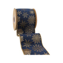4" Wired Jaquard Ribbon | Blue Snowflake w/  Tissue Backing | 5 Yard Roll