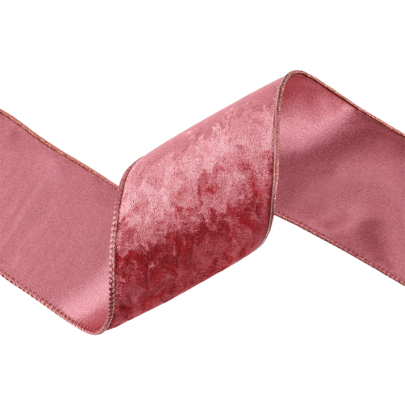 4" Reversible Frosted Velvet Wired Ribbon | Rose/Rose | 10 Yard Roll