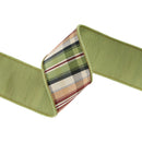 2 1/2" Wired Ribbon | Green/Tan Plaid w/ Dupioni Backing | 10 Yard Roll