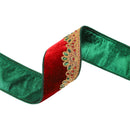 2 1/2 Wired Premium Velvet Ribbon | Gold Scallop Jewel Trim | 5 Yard Roll