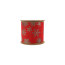 4" Wired Jacquard Ribbon | Red Snowflake w/  Tissue Backing | 5 Yard Roll