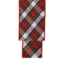 4" Wired Dupioni Ribbon | Red/Green/Black/White Small Plaid Bias Cut Double-Fused Red Backing | 5 Yard Roll