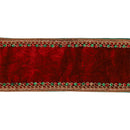 4" Wired Premium Velvet Ribbon | Jeweled Trim Red | 5 Yard Roll