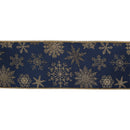 4" Wired Jaquard Ribbon | Blue Snowflake w/  Tissue Backing | 5 Yard Roll