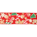 2 1/2" Wired Ribbon | Gingerbread Cookies and Candies on Red | 10 Yard Roll