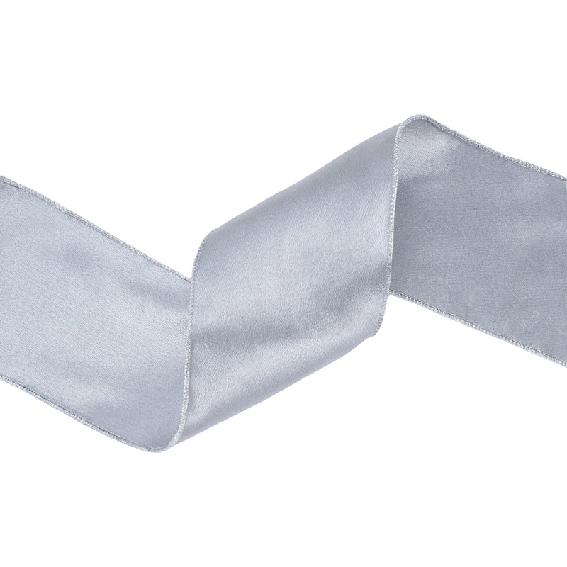 4" Wired Shimmer Satin | Silver with Silver Backing | 10 Yard Roll