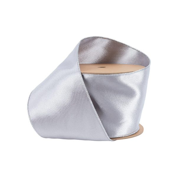 4" Wired Shimmer Satin | Silver with Silver Backing | 10 Yard Roll